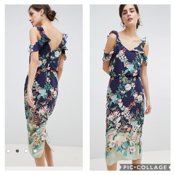 oasis blue chiffon midi dress